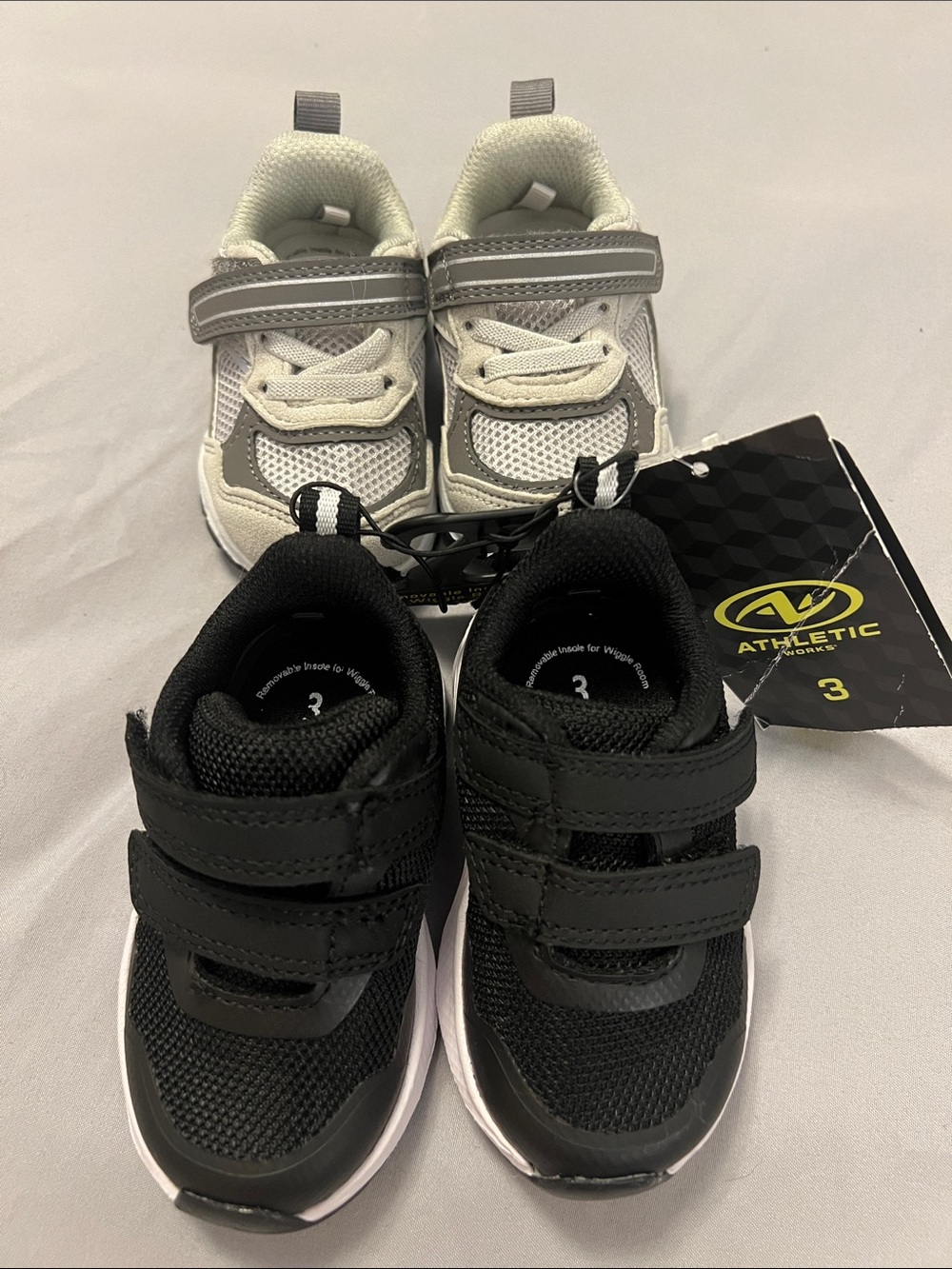 2 Pairs Baby Black and Gray Velcro Sneakers - Size 3, 3-6 months